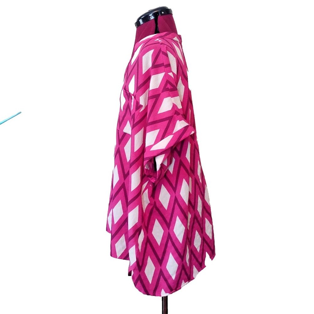 Alex & Parker Blouse 3XL Fuchsia Geo Print Top Women’s Shirt Pockets Plus Size - Picture 3 of 9